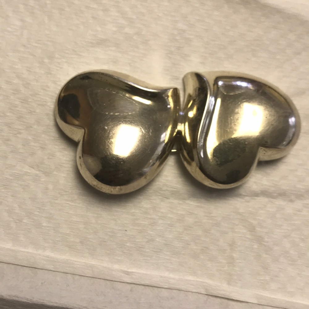 Solid Silver Vintage Double Heart Brooch - image 4